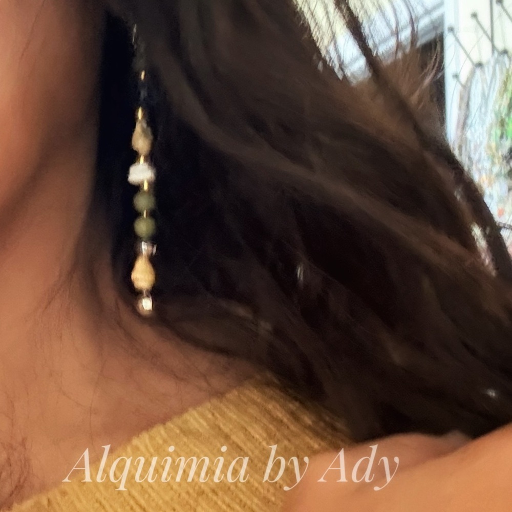 Alquimia Olive Jade shells and Gold Dangle Earrings